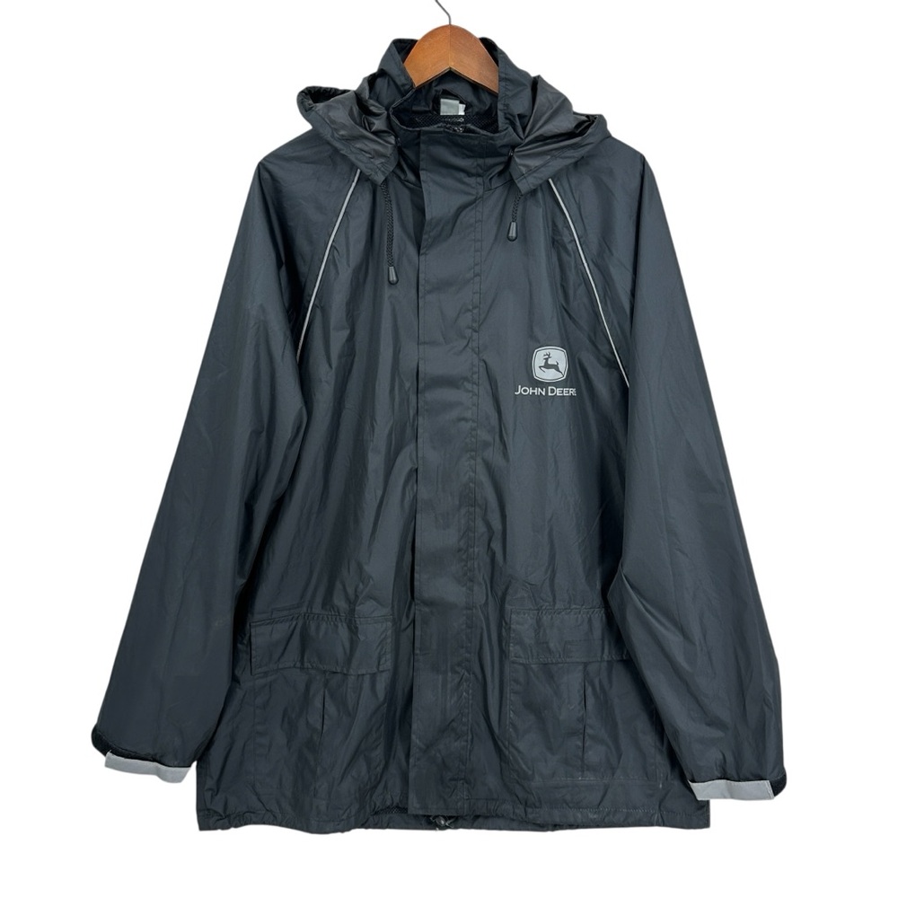 JOHN DEERE Men’s Rain Jacket Full Zip Lightweight Mesh Inside Black